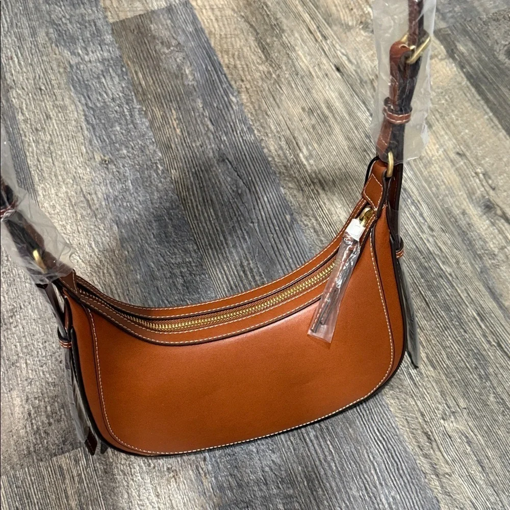 Mango Tan Leather Shoulder Bag